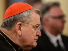 Cardinal Raymond Burke listens in the audience during the presentation of the new book Christvs Vincit by Bishop Athanasius Schneider, in Rome on Oct. 14, 2019.